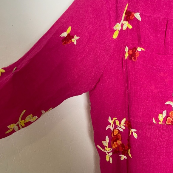 Tunic Embroidered Flower Hipster Hippie Artsy Floral Chic Girly Button Blouse - Picture 3 of 6